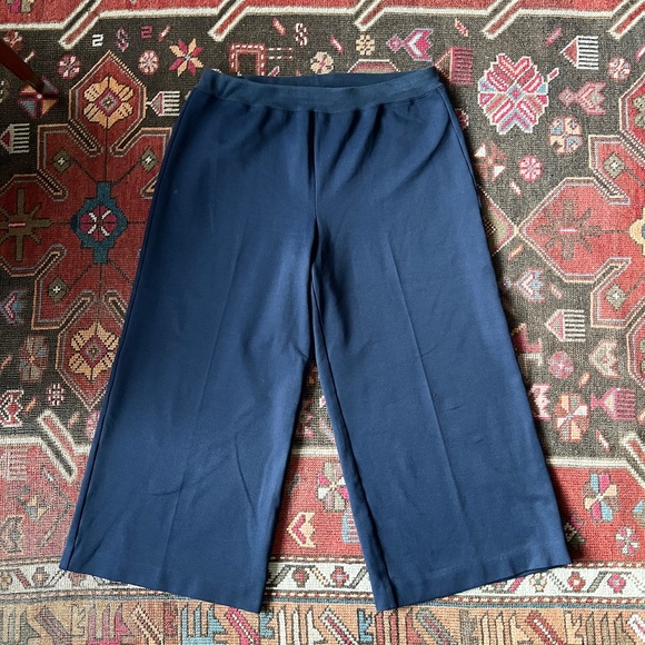 St. John Stretch Knit Wide-Leg Navy Pants Size Large - Picture 1 of 6